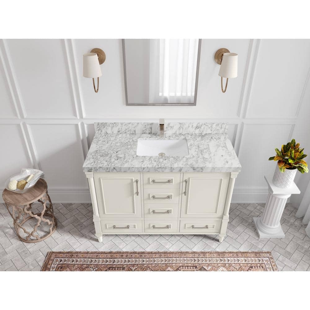 Alabaster Solid Wood Single Bathroom Vanity with Carrara Marble Top