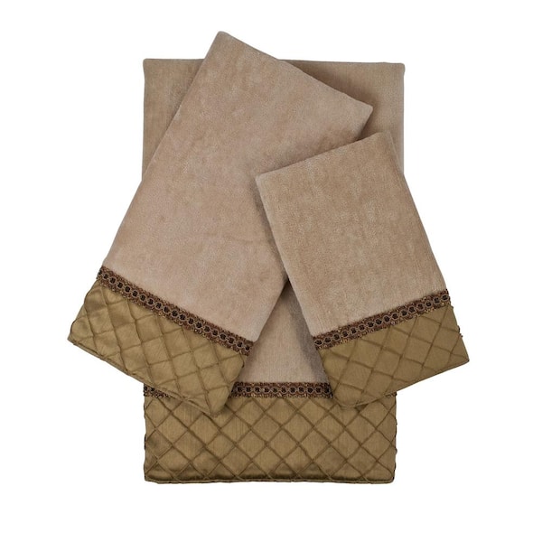 Sherry Kline Pleated 3-Piece Gold Geometric Bath Towel Set