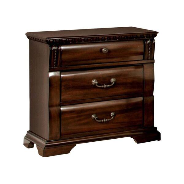 Benjara Burleigh Transitional 3-Drawer Cherry Finish Night Stand 17 in ...