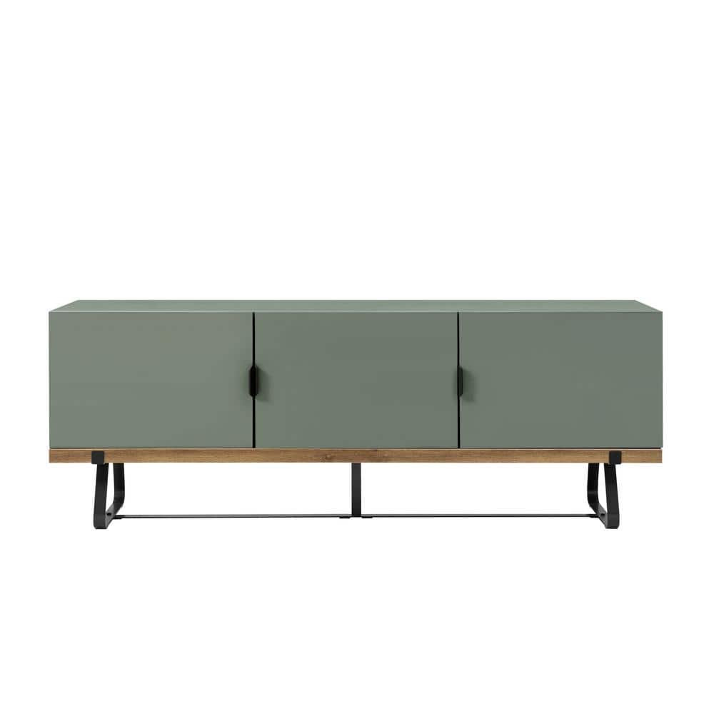 Sage Green and Distressed Oak Modern TV Stand with Cabinet