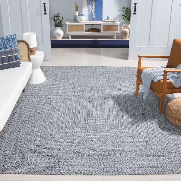 Braided Dark Blue/Ivory 8 ft. x 10 ft. Machine Washable Concentric Woven Area Rug