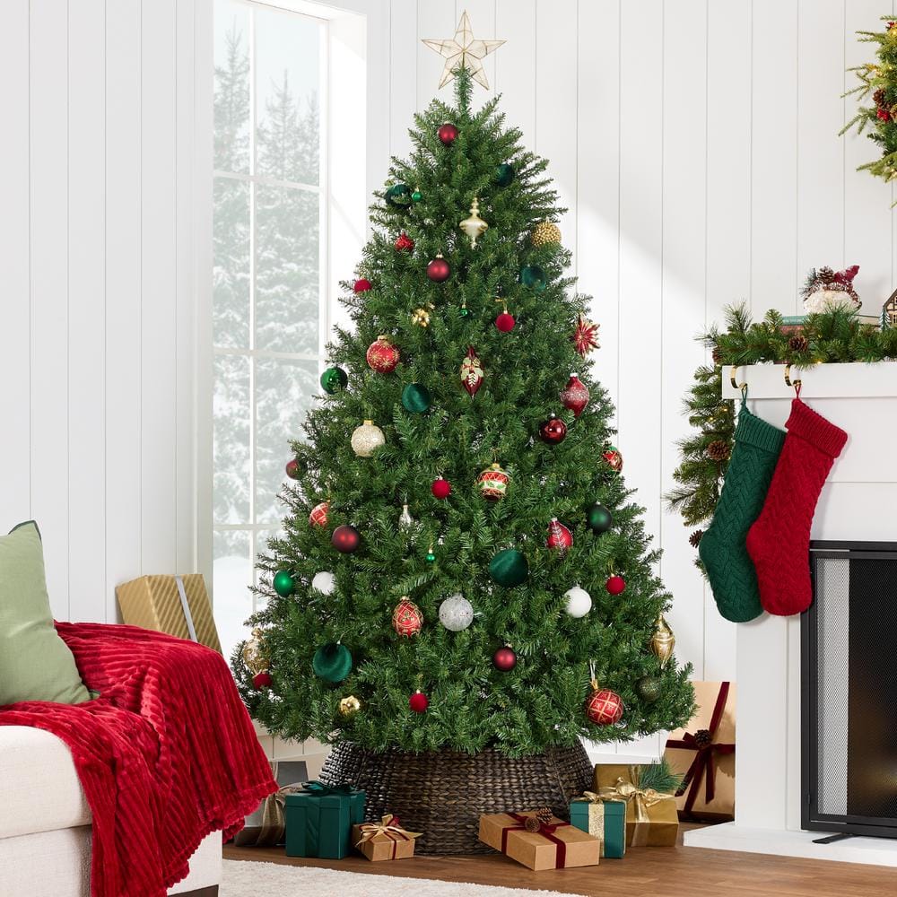 7.5ft Green PVC Hinged Douglas Fir Artificial Christmas Tree with Metal Stand