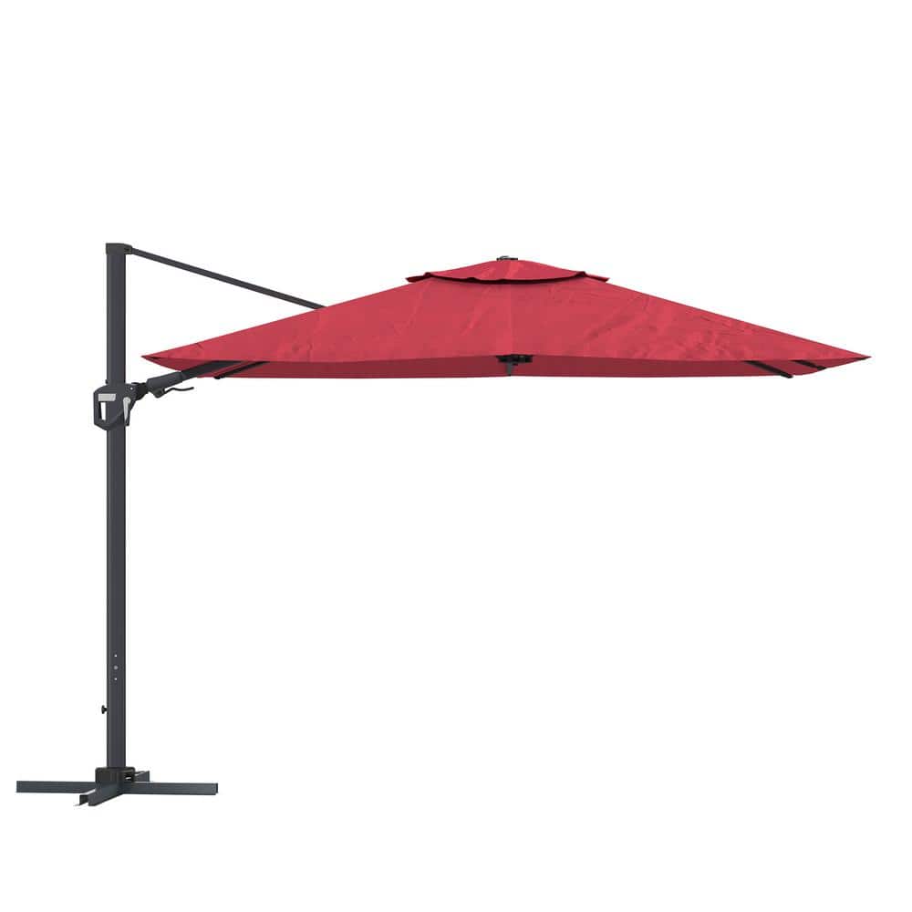 Clihome 11 ft. Square Cantilever Patio Umbrella with Waterproof and UV Resistant in Red (without