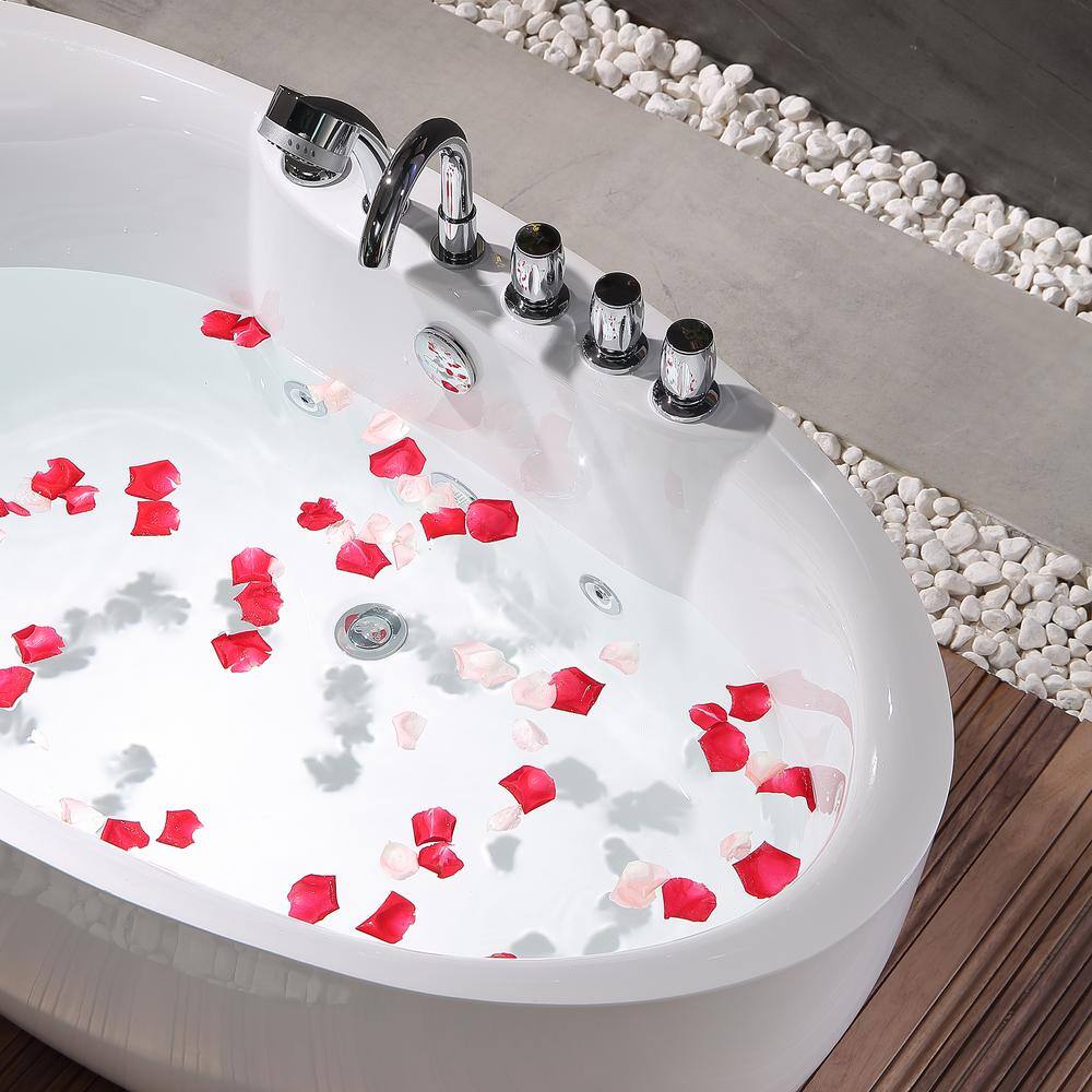 59" White Acrylic Freestanding Whirlpool Bathtub with Faucet