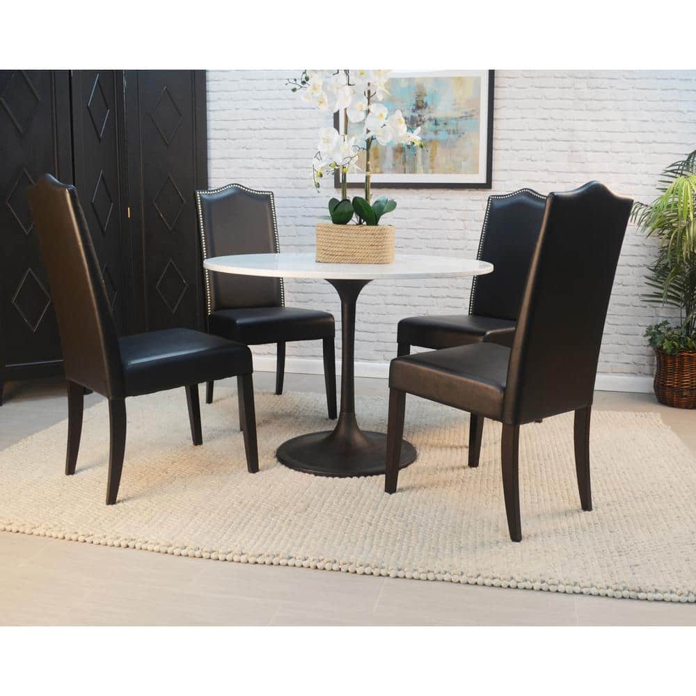 Enzo 40 Inch Round Marble Top Dining Table with Black Iron Base
