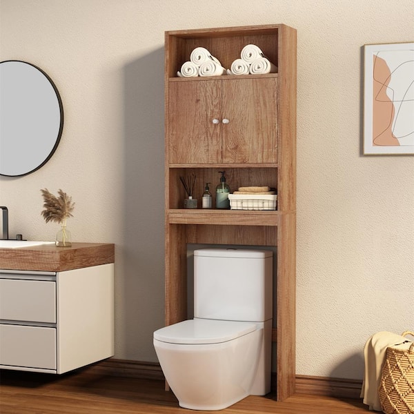 24.8 in. W x 77 in. H x 7.87 in. D White MDF Bathroom Over-the-Toilet Storage Cabinet with Doors and Shelves