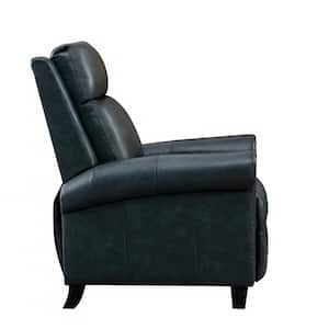 Gray Blue Classic Genuine Leather Push Back Recliner Chair