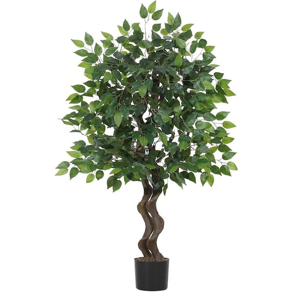 Realistic Artificial Ficus Banyan Tree – Tall Faux Indoor Floor Plant with Natural Trunk