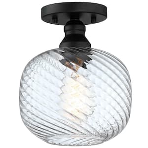 7.88 in. 1-Light Ceiling Light Matte Black Semi-Flush Mount Light with Clear Glass Shade