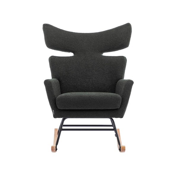 JASIWAY Black Fabric Upholstered Fish Tail Shape Rocking Chair with Wood Leg Set of 1