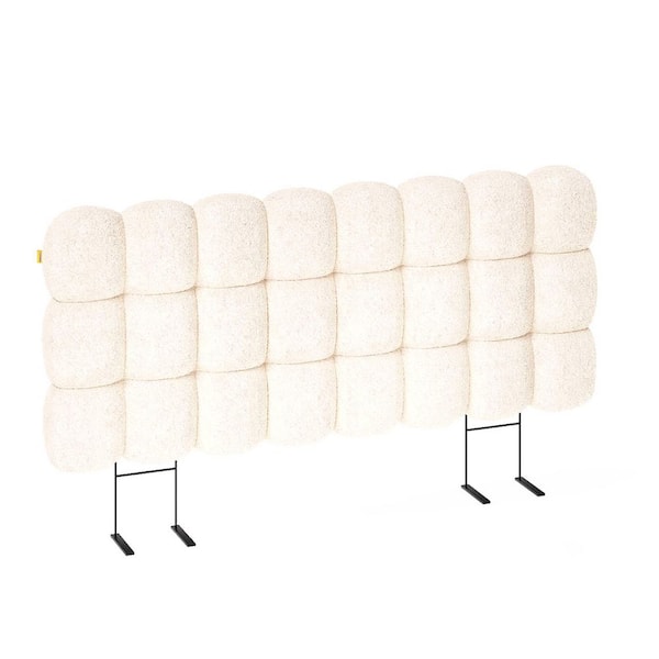 Beige Queen Size Teddy Fleece Cloud-Shape Upholstered Headboard with High-Density Foam-Soft Plush Bedhead for Bedroom