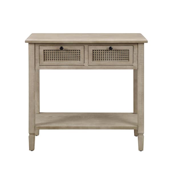 Art Leon Rustic 32 in. Natural Wood Finish Console with 2 Rattan-Drawers