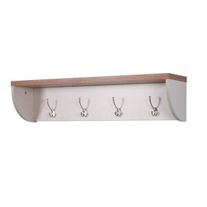 35.04 in. W x 7.5 in. D x 7.9 in. H Particle Board Wall Bathroom Shelf with Entryway Wall Mounted Coat Rack in Gray