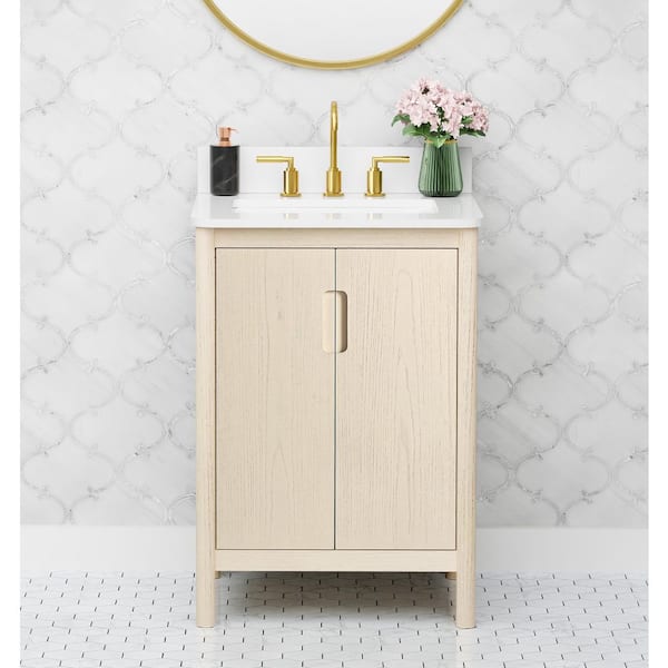 Montrose 25 in. Single Sink Natural Elm Bath Vanity with White Quartz Top (Assembled)