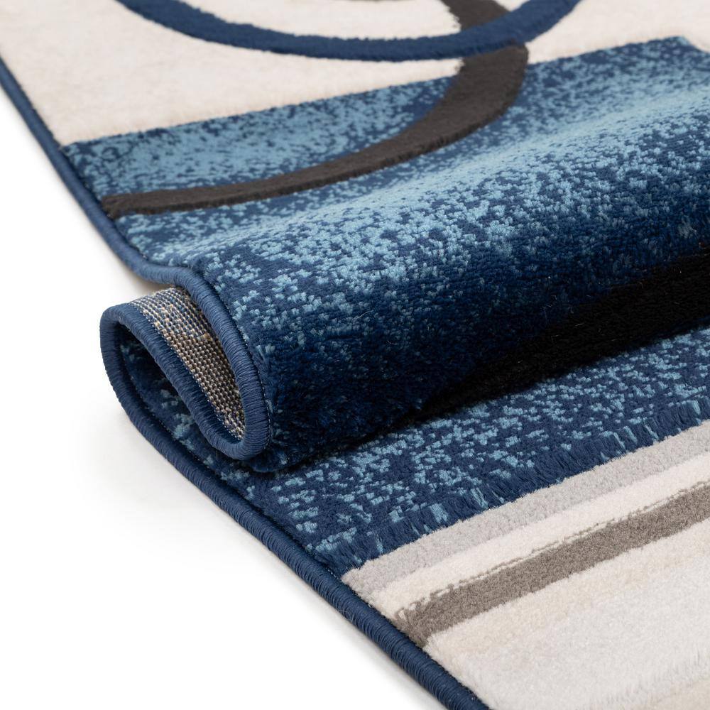 Dark Blue Geometric Synthetic Runner Rug 2'7" x 7'3"