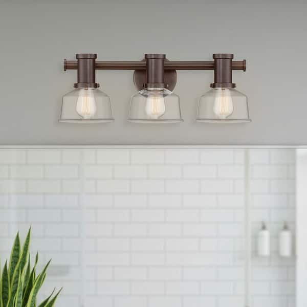 Carson 21.5 in. 3-Light Satin Copper Bronze Transitional Vanity Light with Clear Glass Shades