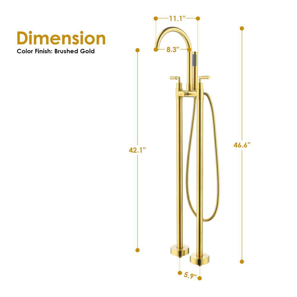 Brushed Gold Stainless Steel Floor Mounted Tub Filler with Handshower