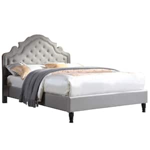 Kylie Modern Grey with Nailhead Trim California King Tufted Bed