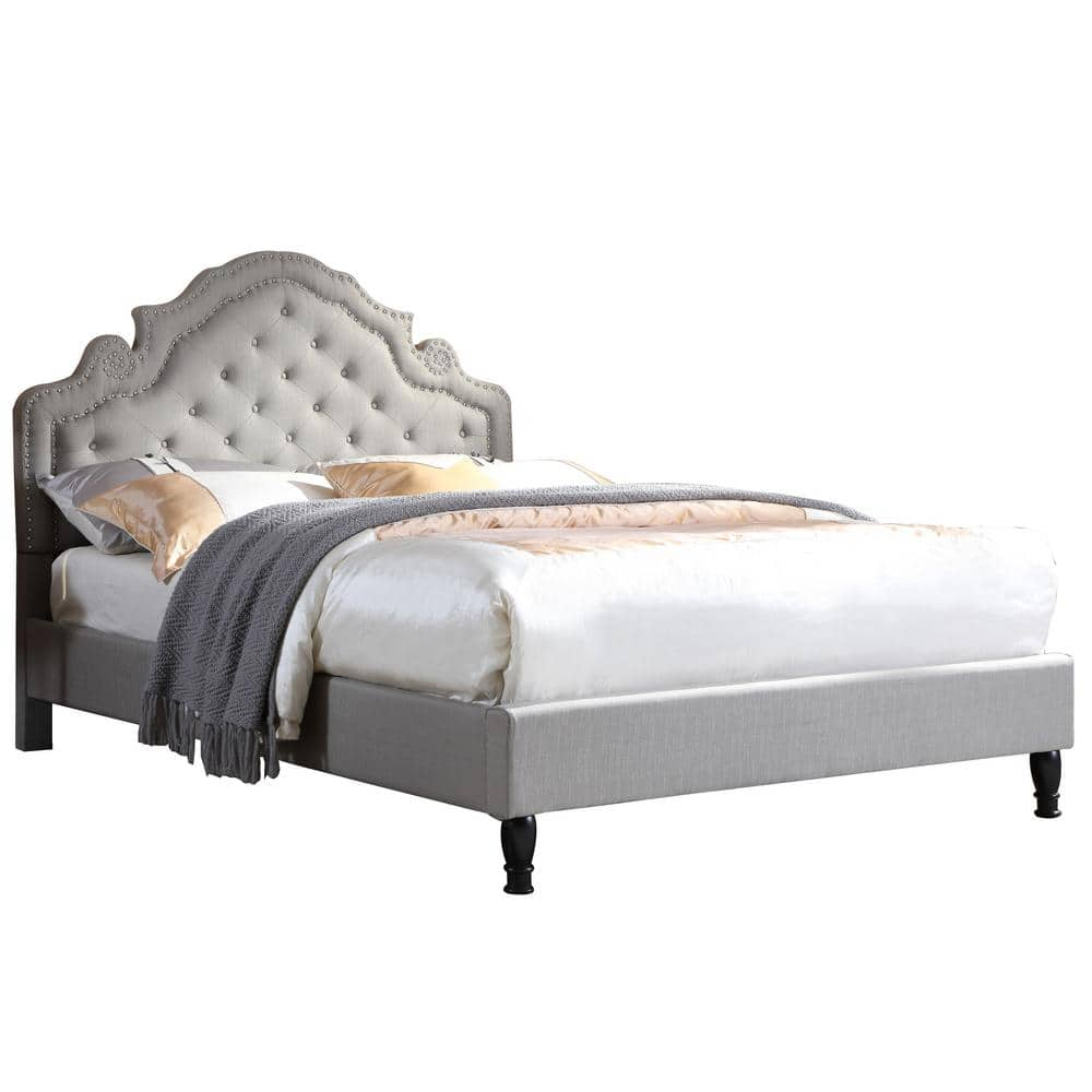 Best Master Furniture Kylie Modern Grey with Nailhead Trim King Tufted ...