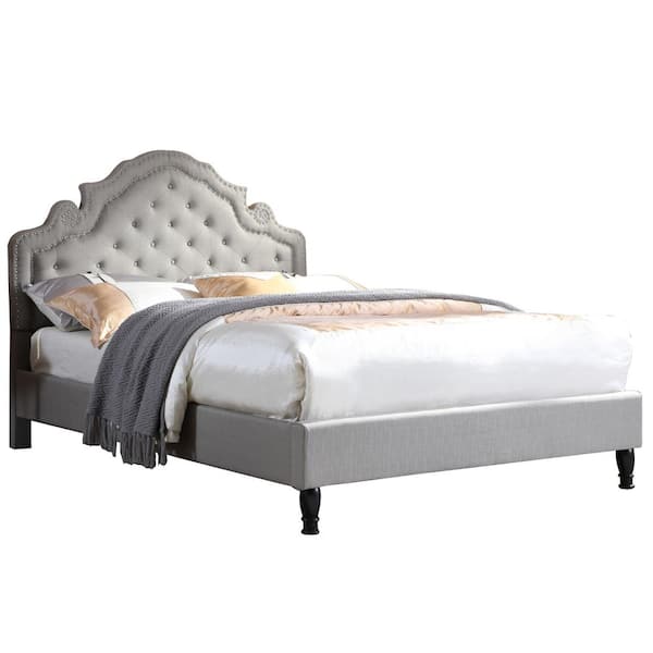 Best Master Furniture Kylie Modern Grey With Nailhead Trim King Tufted 