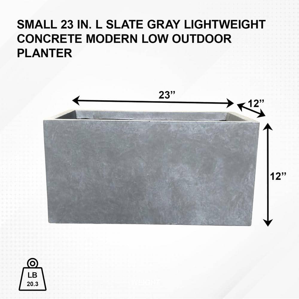 Modern Lightweight Concrete Outdoor Planter in Slate Gray