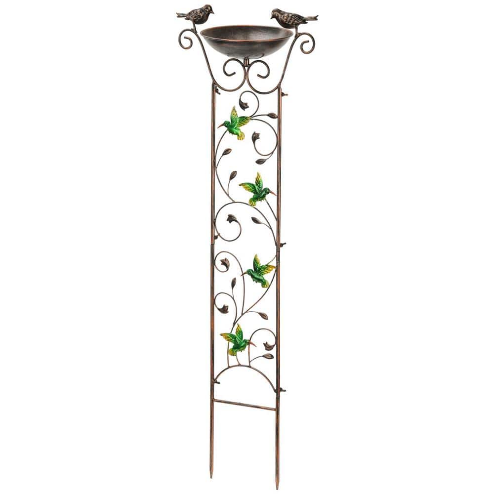 Elegant 40" Bronze Metal Garden Trellis with Bird Bath