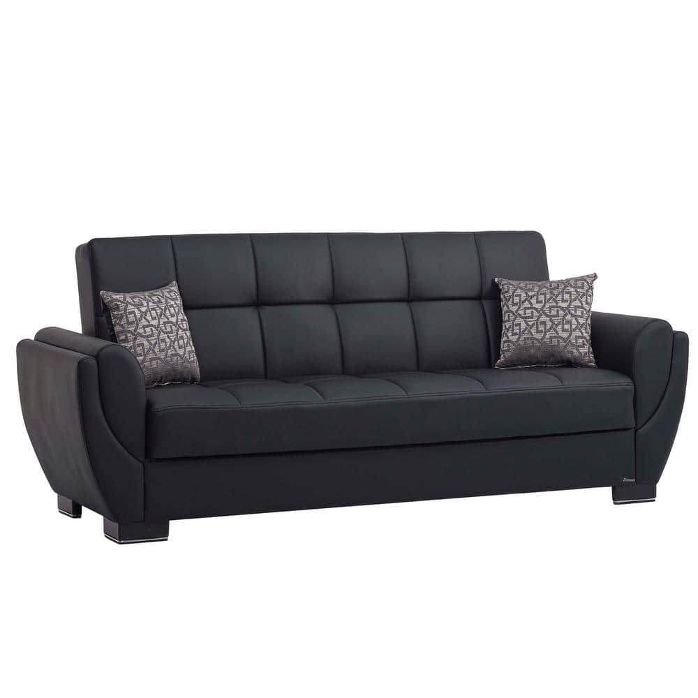 Ottomanson Basics Air Convertible 95 in. Black Faux Leather 3
