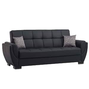 Basics Air Collection Convertible 87 in. Black Faux Leather 3-Seater Twin Sleeper Sofa Bed with Storage