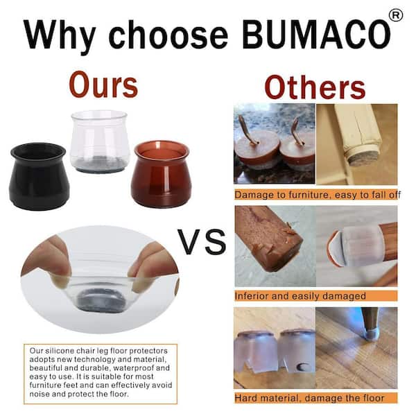 16 PCS Sall Black Silicone Chair Leg Floor Protectors With Wrapped Felt, Rubber Chair Leg Caps