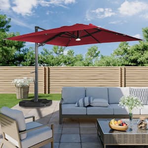 10x10ft 360 Rotable Square Cantilever Patio Umbrella with BaseandBT in Red