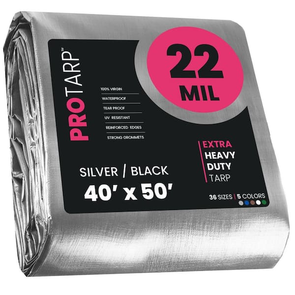 PROTARP 40 ft. x 50 ft. Silver/Black 22 Mil Heavy Duty Polyethylene Tarp, Waterproof, UV Resistant, Rip and Tear Proof