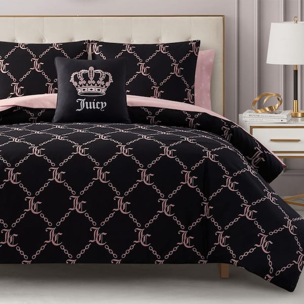 Link Printed 8-Piece Black Geometric Polyester Queen Bed in a Bag Comforter Set