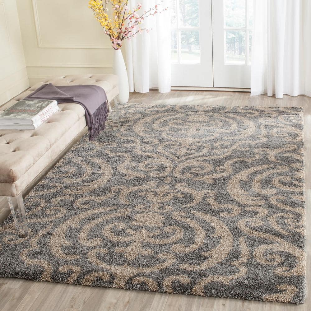 Gray and Beige Rectangular Shag Area Rug 4' x 6'