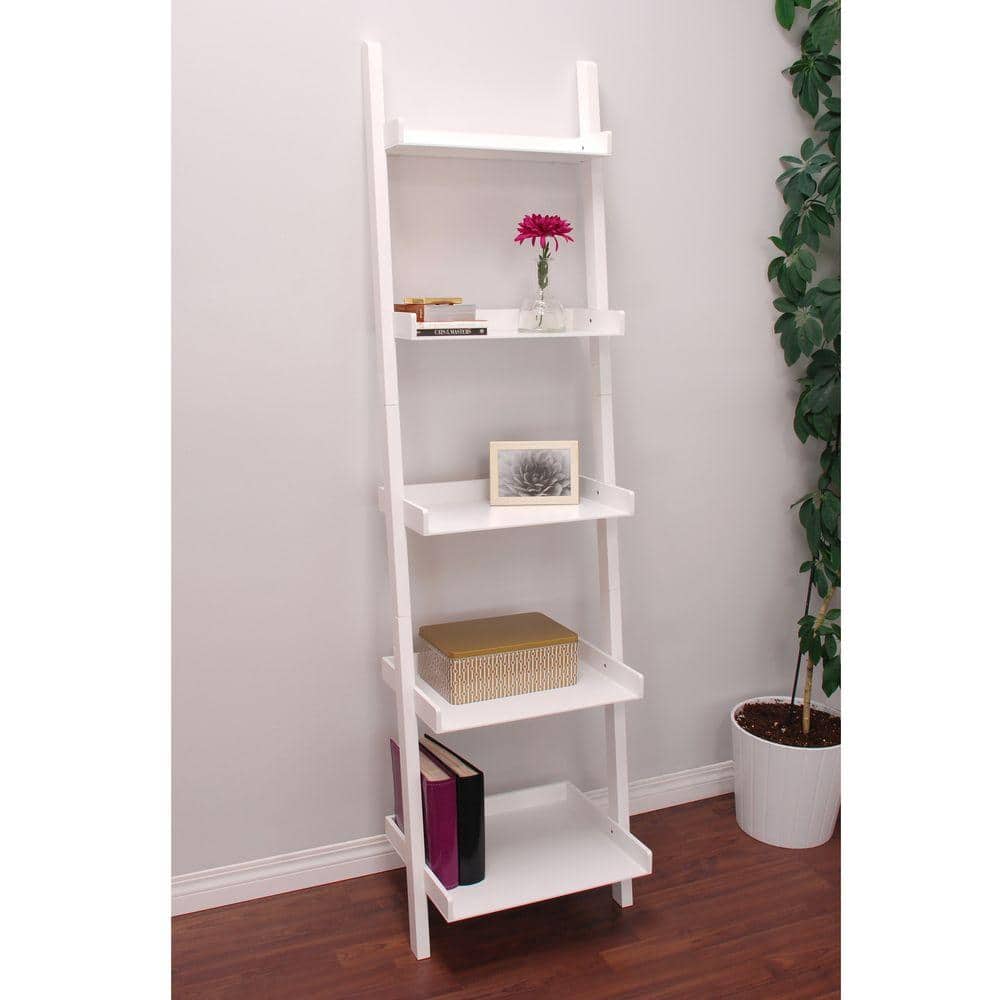 Hadfield 5-Tier White Ladder-Style Leaning Wall Shelf