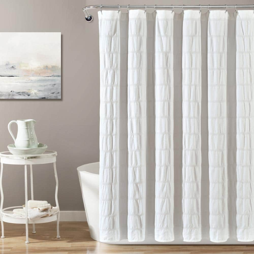 White Waffle Stripe Cotton Shower Curtain 72" x 72"