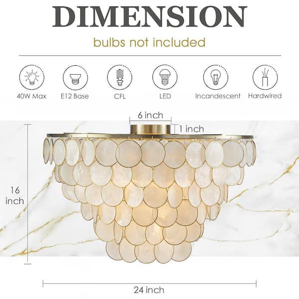 ALOA DECOR 5-Light 24 in. Farmhouse Coastal Natural Capiz