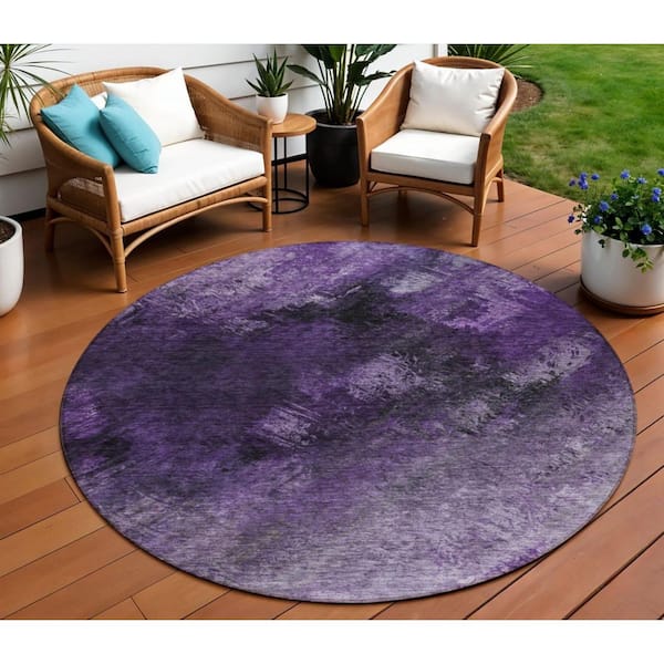Purple, Eggplant, Lavender 8 ft.  RoundWoven Abstract Polyester Round Indoor / Outdoor Area Rug