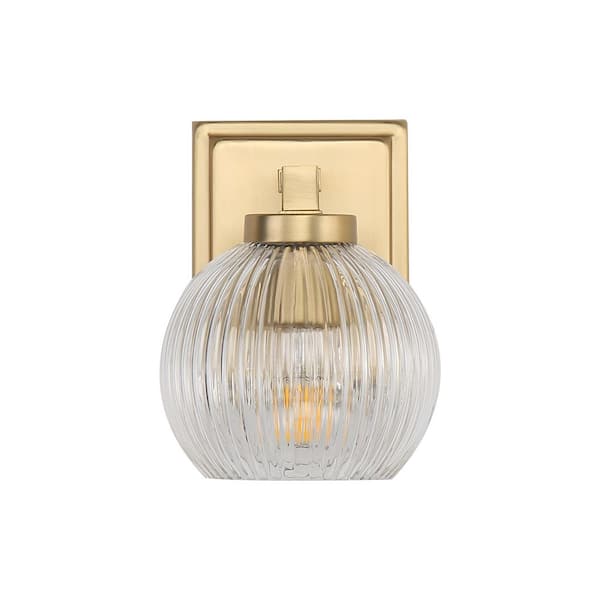 Elliott 7.25 in. 1 Light Brushed Champagne Bronze Vanity Light with Ribbed Clear Shade