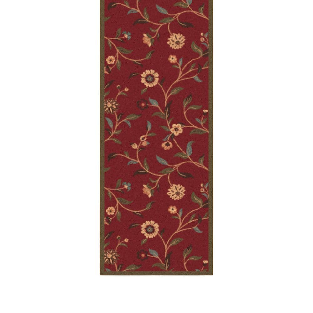 Homeline Non-Slip Rubberback 2 ft. x 7 ft. Floral Leaves Indoor Dark Red Runner Rug price history on PriceWatchPro