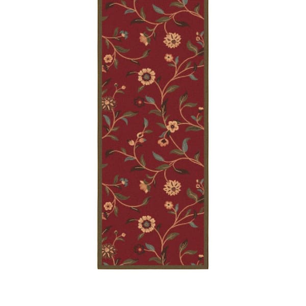 Homeline Non-Slip Rubberback 3 ft. x 55 ft. Floral Leaves Indoor Runner Rug, Dark Red