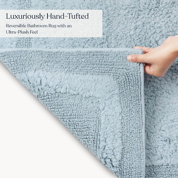 Organic Cotton Reversible Bath Mat, 3000 GSM, GOTS Certified, Quick-Drying Bathroom Rug-Light Blue, 30 in. x 50 in.