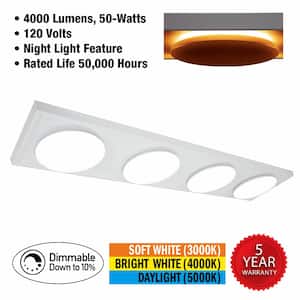 46 in. x 10 in. LED Flush Mount Ceiling Light with 4 Round Lights and Night Light Feature 4200 Lumens 3000K 4000K 5000K