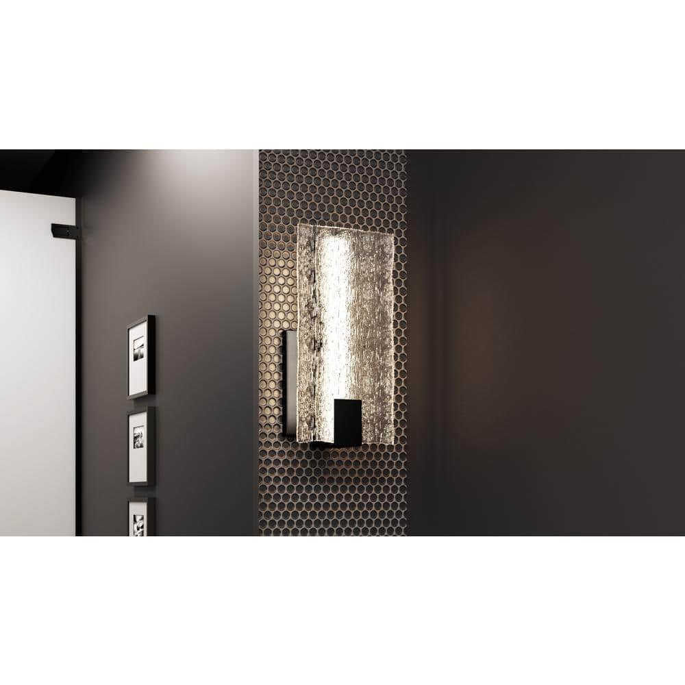 Winter Matte Black and Clear Textured Glass LED Wall Sconce
