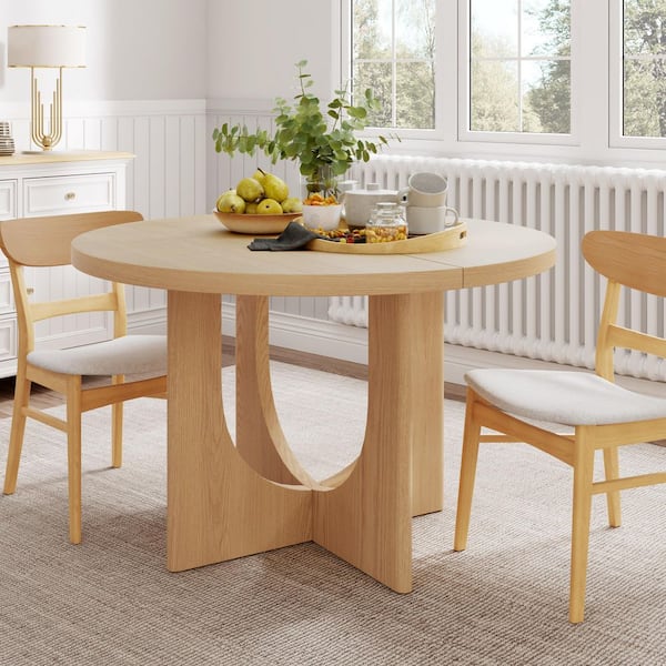 Ridgewood Modern Natural Solid Wood Plus MDF Round Trestle Dining Table, Light Ash, 4-Seats