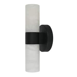 Luella 5 in. 2-Light Black Wall Sconce with Spanish Alabaster Shades