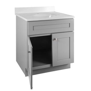 Brookings Shaker RTA 31 in. W x 22 in. D x 35.5 in. H Bath Vanity in Gray with Solid White Cultured Marble Top