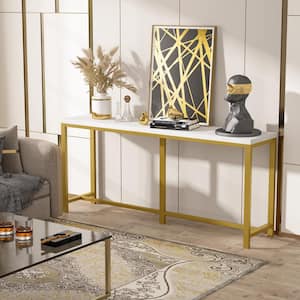 Turrella 70.9 in. Gold White Wood Long Console Table, Narrow Skinny Modern Behind Sofa Couch Table