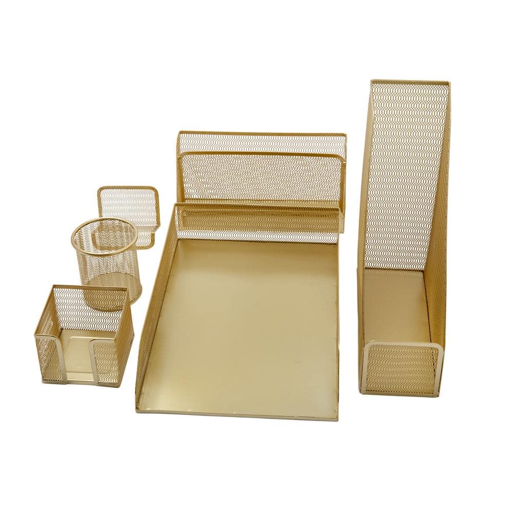 Gold Mesh 6-Piece Desktop Organizer Set
