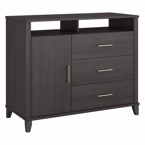 Bush Furniture Somerset 3 Drawer Dresser and Bedroom TV Stand in Storm Gray Swatch 48W x 21D x 39H