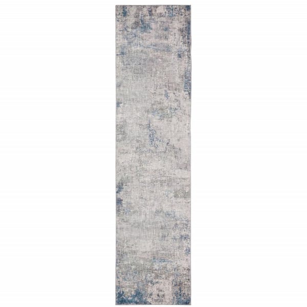 HomeRoots 2' X 8' Grey And Blue Abstract Power Loom Stain Resistant Runner Rug